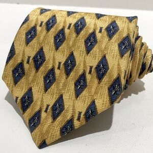 Jos. A. Bank Corporate Collection Tie 100% Silk Gold Blue Geometric EXTRA LONG